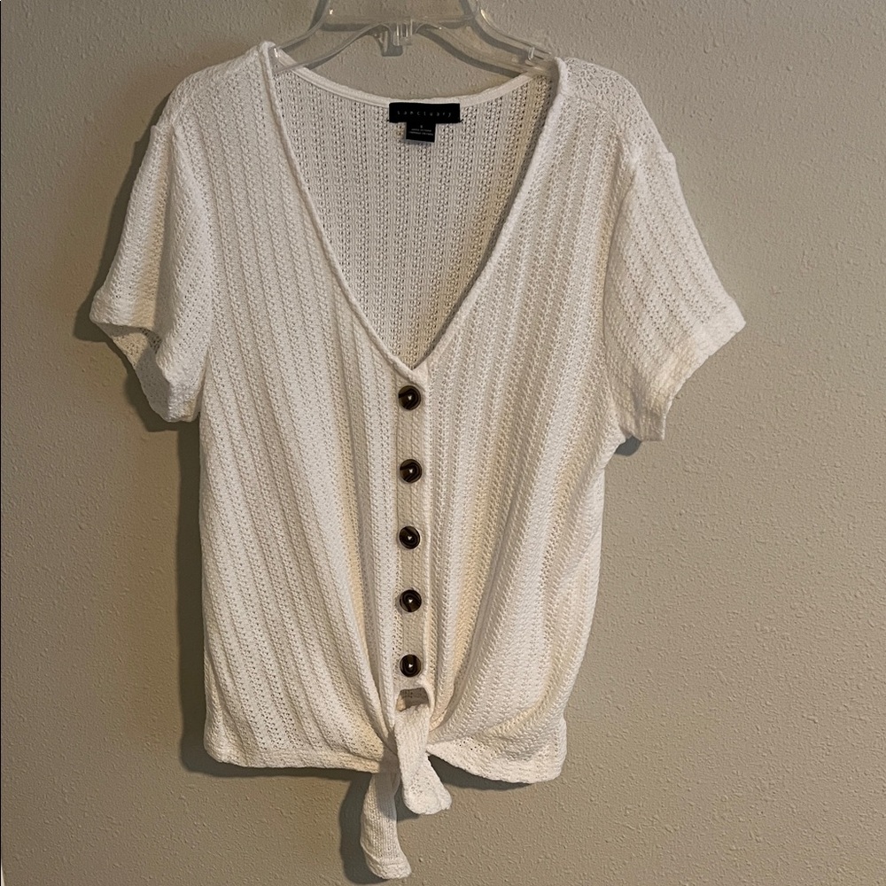 Sanctuary White Button-Down Knit Top